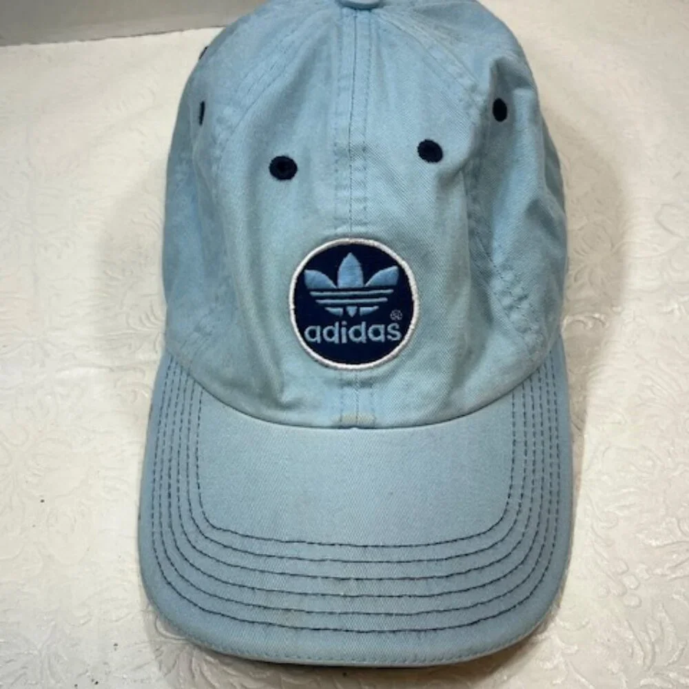 Adidas Washed Blue Cotton Adjustable Strapback Cap Hat